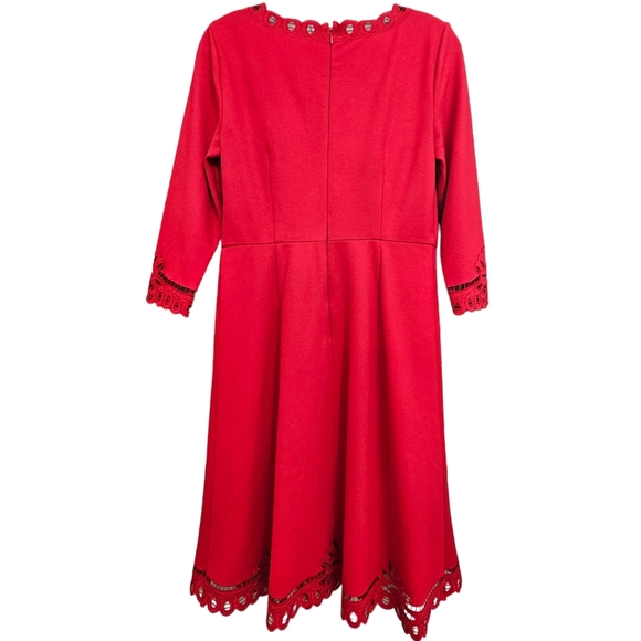 Nwot Talbots Red Ponte Knit Three quarter Sleeve Scalloped Cutout Lace Dress - Picture 4 of 17